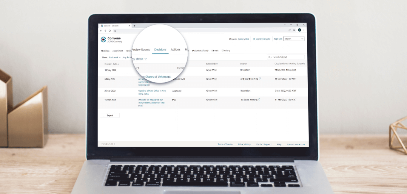 Convene's Digital Signature Suite in Decisions tab